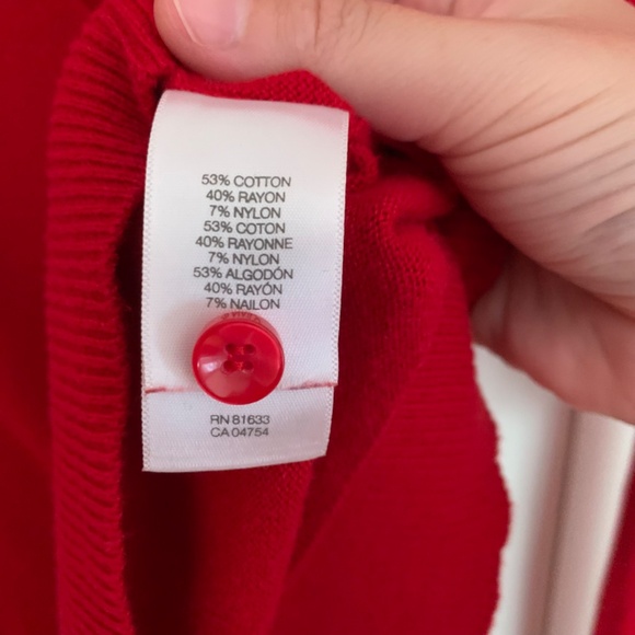 Button Down V-Neck Cardigan Sweater Red Ruffle Church Librarian Academia Style - Picture 6 of 8